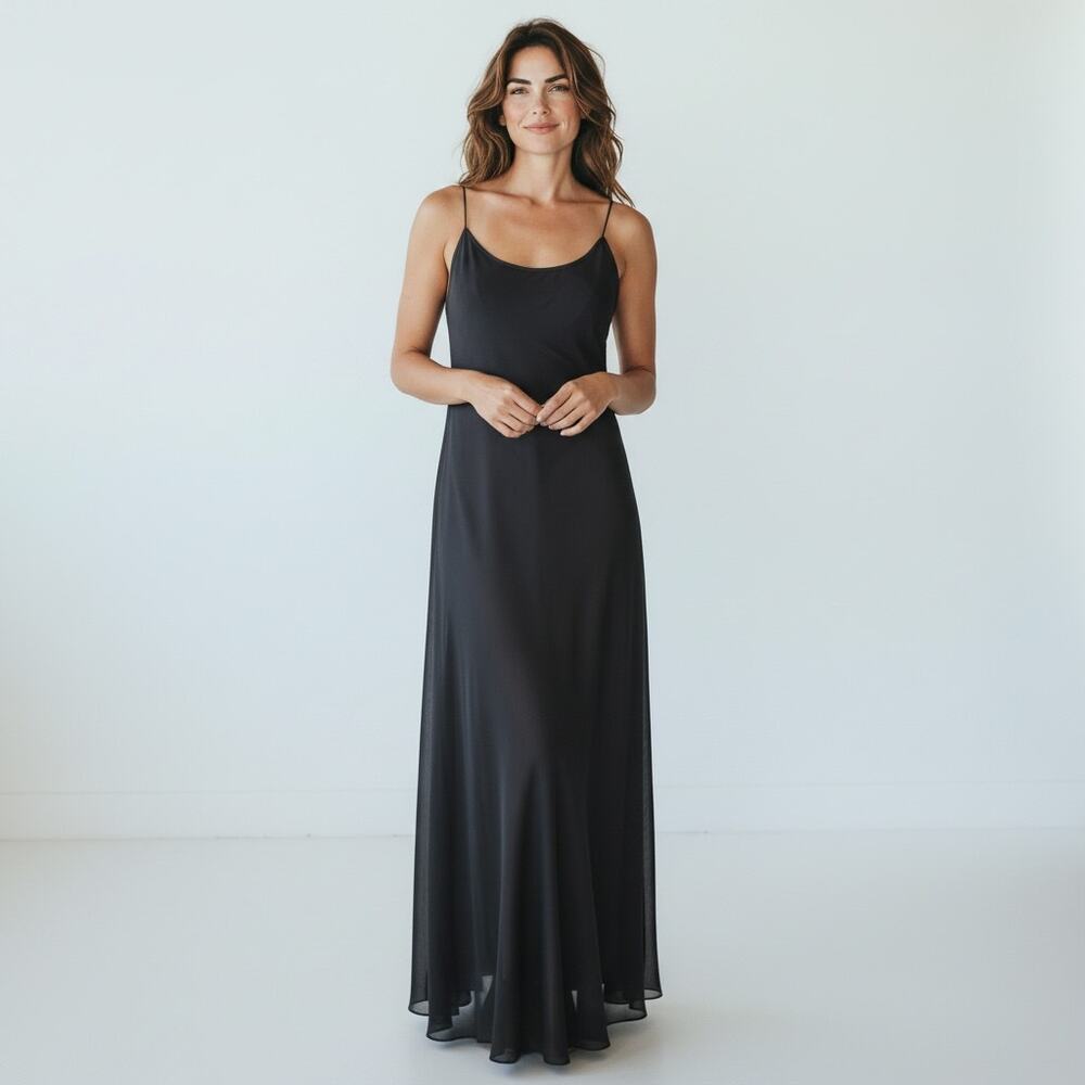 Vintage 80s DKNY Donna Karan Black Maxi Slip Dress Size 12 Fit S Spaghetti Strap